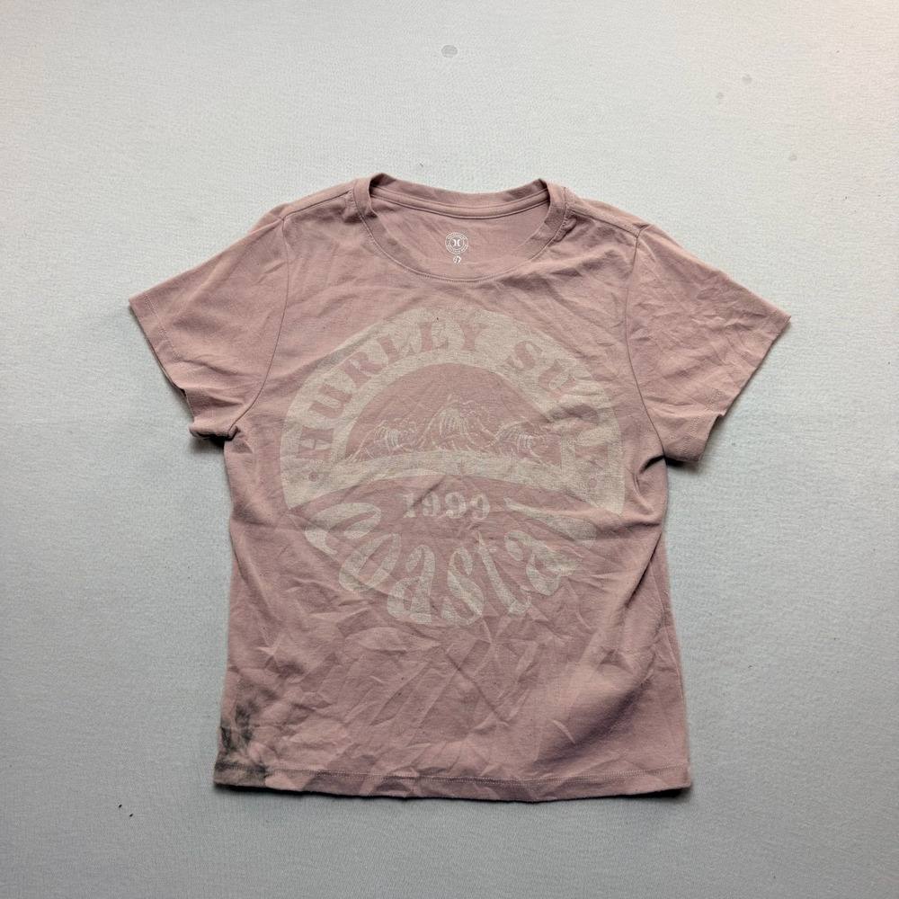 Hurley Graphic Tee Women Size Small Pink Good Short Sleeve Coastal 1999 Wave
